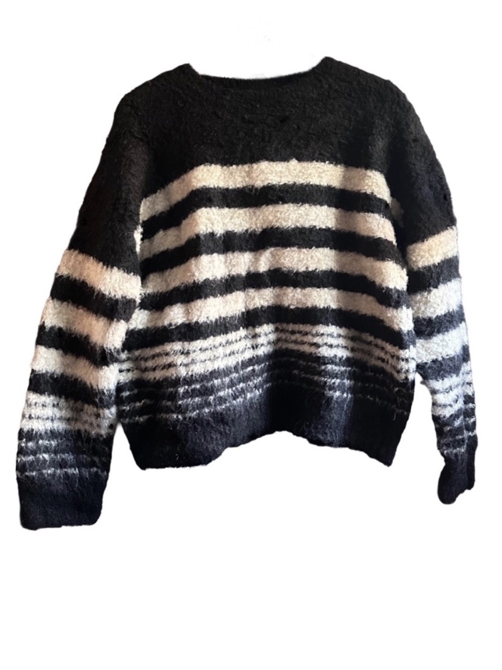 Universal Thread Sweater Striped Black + Beige Soft + Fuzzy XXL 2XL NWT